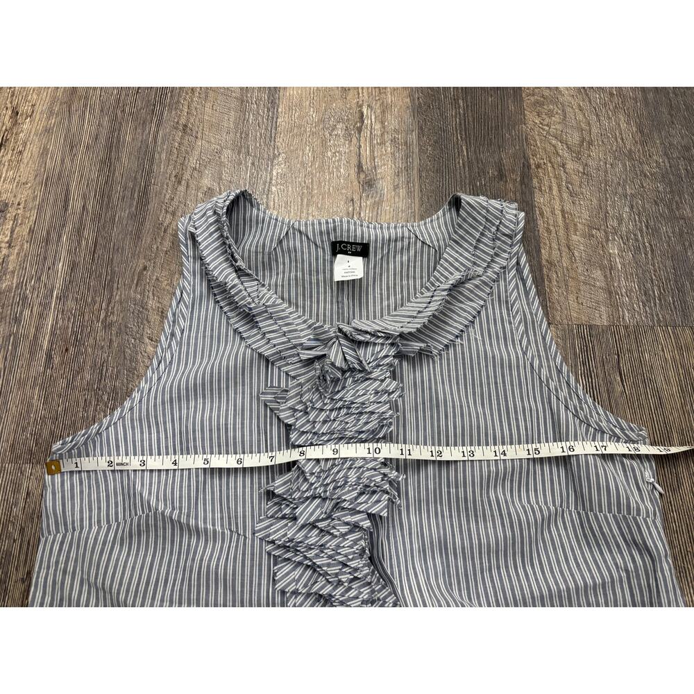 J.Crew Womens Blue White Striped Ruffle Neck Sleeveless Cotton Blouse Top Size 8 - Picture 3 of 5